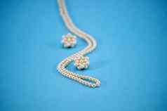 珍珠珠宝珠子项链耳环装饰蓝色的