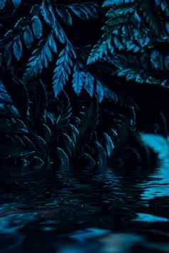 蓝色的植物叶子水晚上超现实主义的植物后台