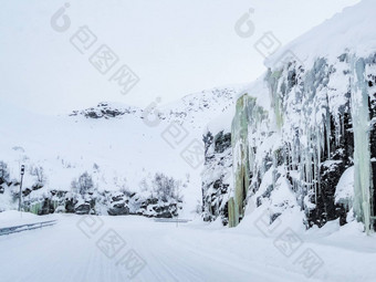 冻瀑布冰柱美丽的景观挪威