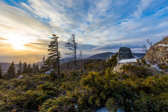 原始的自然泽亚储备日落<strong>图库</strong>林格拉脊美丽的冬天日落前山