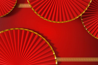 红色的中国人风格风扇传统的装饰呈现
