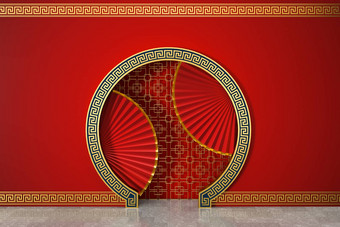 红色的中国人风格风扇传统的装饰呈现