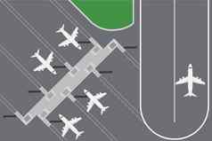 平设计向量插图机场buildingwith计划终端跑道