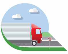 平设计向量插图城市运输卡车运输货物一边视图图标