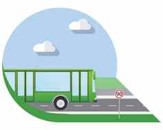 平设计向量插图城市运输城市公共汽车一边视图图标