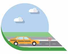 平设计向量插图城市运输城市出租车一边视图图标