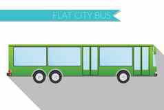 平设计向量插图城市运输城市公共汽车一边视图