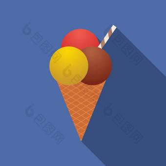 平设计向量冰淇淋图标长阴影平面设计向量乙烯基记录图标长影子