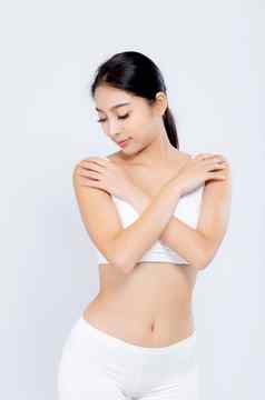 肖像年轻的亚洲女人微笑美丽的身体饮食适合
