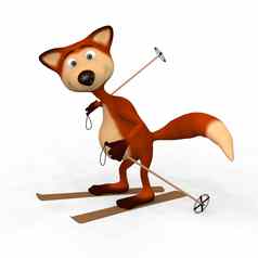 红色的狐狸滑雪