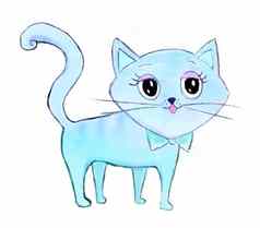 可爱的童话语言蓝色的猫孤立的字符