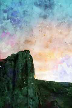岩石悬崖《暮光之城》时间色彩斑斓的天空背景