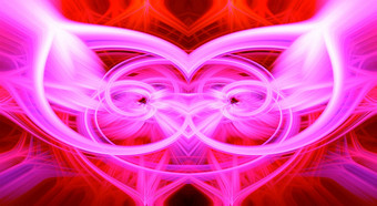 美丽的摘要交织在一起发光的纤维形成形状闪耀火焰花相互<strong>关联</strong>的心紫色的栗色粉红色的红色的颜色插图