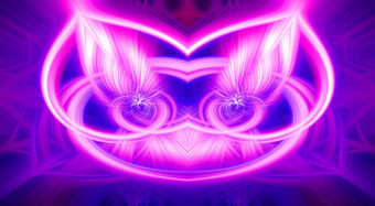 美丽的摘要交织在一起发光的纤维形成形状闪耀火焰花相互<strong>关联</strong>的心猫生物蓝色的栗色粉红色的紫色的颜色插图