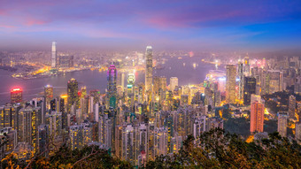 在香港香港城市天际线维多利亚港视图
