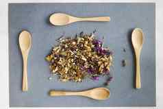 Herbal自然干茶集变异集合茶木勺子