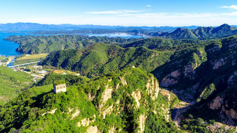 空中视图山水储层背景美丽的蓝色的天空