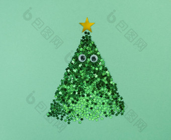 圣诞节树形状五彩纸屑星星眼睛绿色纸