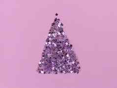 圣诞节树形状五彩纸屑星星粉红色的纸节日单色平躺