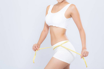 亚洲女人<strong>饮食</strong>苗条的测量腰重量隔离