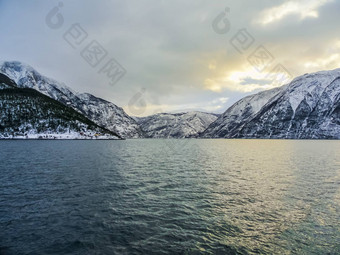 冬天景观早....时间日出Sognefjord<strong>挪威</strong>