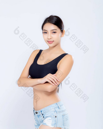 肖像年轻的亚洲女人微笑美丽的身体饮食适合
