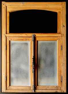古董木饱经风霜的乡村窗口框架玻璃黑色的复制空间