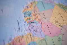 贝宁色彩斑斓的模糊的地图非洲主要路线红色的