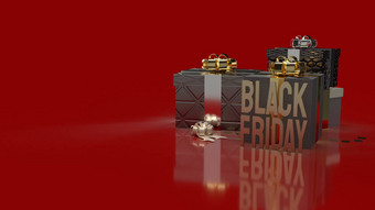 黑色的星期五黄金文本礼物盒子红色的背景