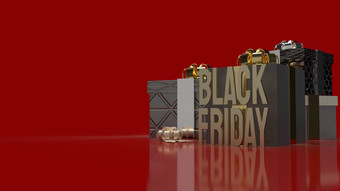 黑色的星期五黄金文本礼物盒子红色的背景