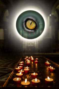 概念神秘主义占星术魔法蜡烛燃烧黑暗教堂