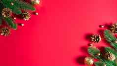 圣诞节背景前视图圣诞节装饰红色的背景复制空间文本平躺冬天明信片模板一年概念
