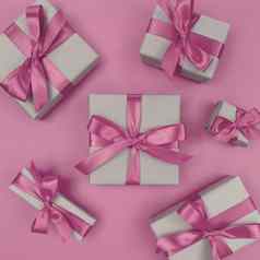 礼物盒子包装工艺纸软粉红色的丝带弓节日单色平躺