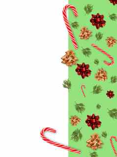 现代圣诞节拼贴画绿色无缝的背景冬天假期甜点装饰有创意的安排姜饼饼干瞻博网络嫩枝集合孤立的光模板设计