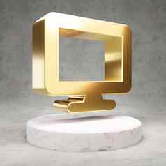 桌面图标闪亮的金桌面象征白色大理石讲台上