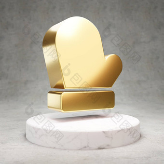 手套图标闪亮的金手套象征白色大理石讲台上
