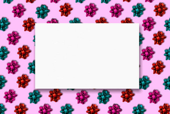 无缝的边境条纹彩色的包装弓粉红色的背景合适的假期包装帧设计卡片邀请圣诞节礼物包装模型设计复制空间