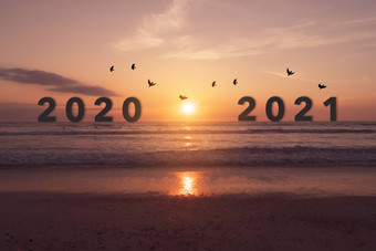 一年未来日落海滩背景开始