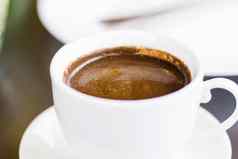土耳其杯咖啡黑暗咖啡特写镜头宏热芳香喝