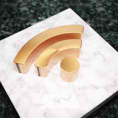 无线网络图标青铜无线网络象征白色大理石讲台上