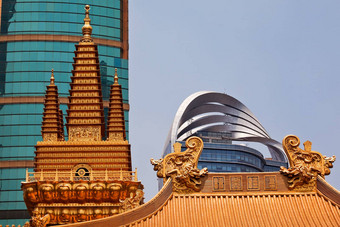 金寺庙龙屋顶前静寺庙上海中国