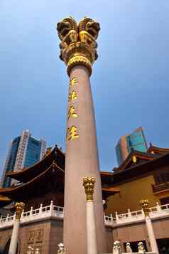 金狮子柱子屋顶上衣静寺庙上海中国