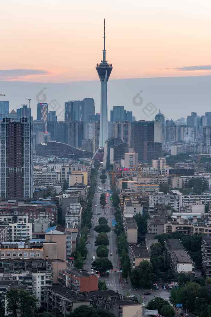 成都塔城市天际线空中视图晚些时候下午图片-包图网企业站