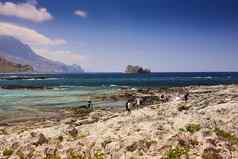 格拉姆武萨巴洛斯克里特岛岛希腊6月美丽的海景海滩海盗岛格拉姆武萨岛著名的海盗城堡前山