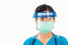 医疗工作人员护士穿脸面具保护塑料