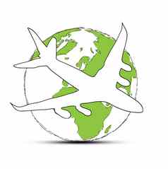 世界旅行概念地球飞机