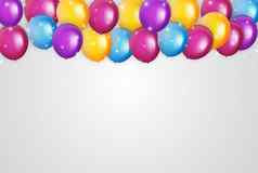 颜色光滑的快乐生日气球横幅背景向量插图