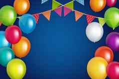 颜色光滑的快乐生日气球横幅背景向量插图