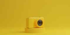 黄色的数字相机黄色的背景技术概念