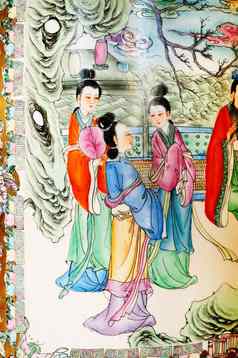 古董中国人艺术绘画陶瓷墙中国人寺庙